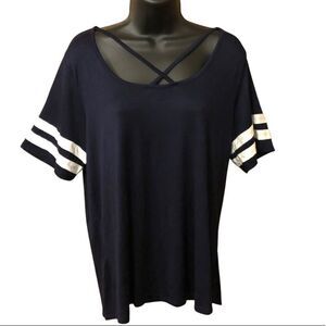 Shiela Rose Navy blue shirt with white stripes | Women Size Large